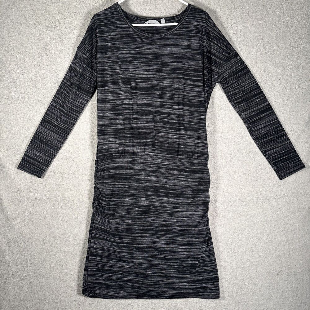 Athleta Avenues Mini Dress Sz M 77720 Heathered Grey Long Sleeve Ruched Waist
